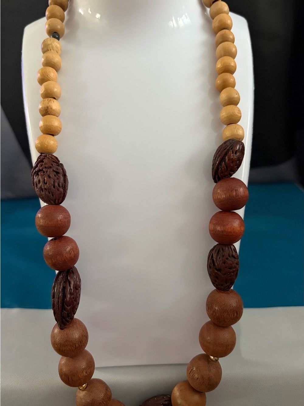 Handcrafted Brown Wooden Bead Necklace - Natural Brown - Picture 2 of 4